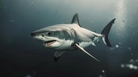 Majestic Great White Shark Gliding Through the Deep Ocean wallpaper