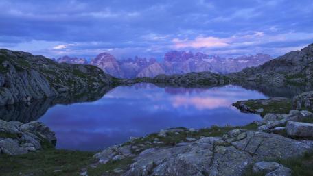 Twilight Reflections Over Lago Nero in the Italian Dolomites wallpaper