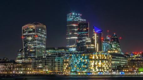 London City Skyline Night Lights Over the Thames and Fenchurch Street wallpaper