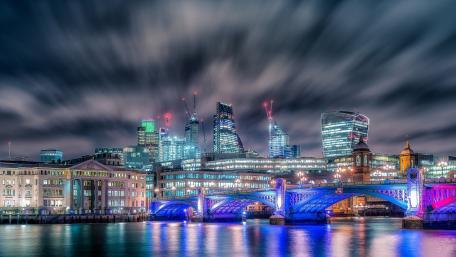 Neon Night Over Southwark Bridge and the River Thames wallpaper