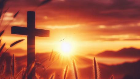Sacred Cross at Golden Sunset Over Quiet Hills wallpaper