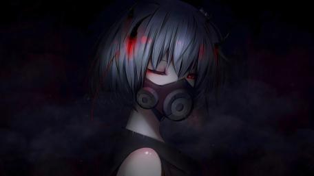 Smokebound Vigil of the Grey Haired Gas Mask Girl wallpaper