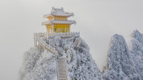 Frostlit Temple Above the Clouds on Laojun Mountain China wallpaper