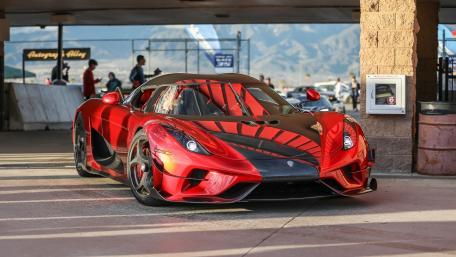 Crimson Koenigsegg Regera Hypercar Reflections at the Trackside wallpaper