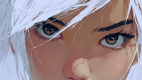 Stormlit Gaze of the White Haired Wanderer wallpaper