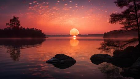 tranquil-waters-edge-dark-silhouette-against-sky-generated-by-ai wallpaper