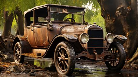 Rusty Vintage Classic Car in Forest Light 4K Wallpaper wallpaper