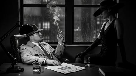 Rainy Night Noir Romance in Monochrome Shadows wallpaper