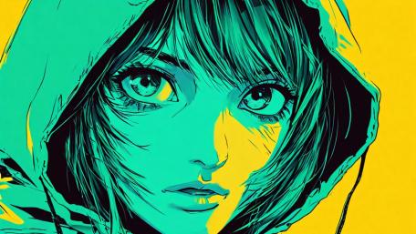 Teal Hooded Dreamer with Golden Shadows wallpaper