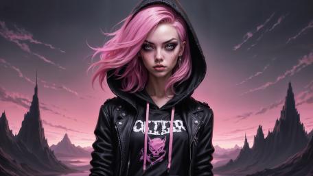 Pink Haired Gothic Punk Girl in a Dark Fantasy Realm wallpaper