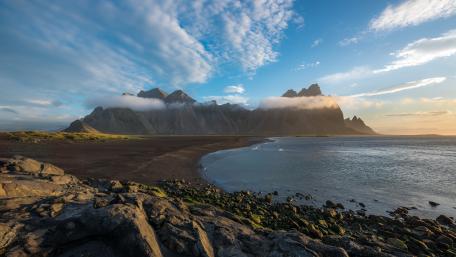 Morning Light Over Vestrahorn Peaks at Stokksnes Iceland wallpaper