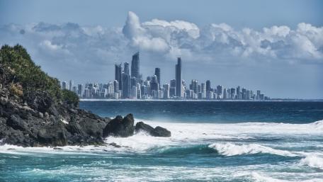 Surfers Paradise Skyline Beyond Rolling Gold Coast Breakers wallpaper