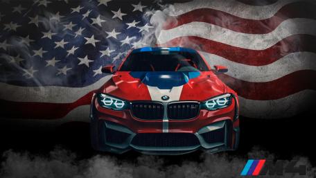 Patriotic BMW M4 Power Under the American Flag wallpaper