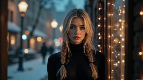 Winter Street Glow Portrait of a Blonde Girl in 4K AI Art wallpaper