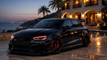 Beautiful Audi RS3 in front of the spain sea. wallpaper