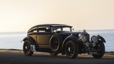 Bentley Speed Six Blue Train Vintage Coupe by the Seaside Road wallpaper
