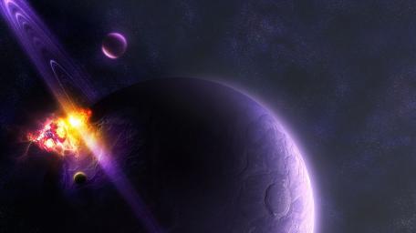 Violet Ringed Planet Drifting Through Stardust Skies wallpaper