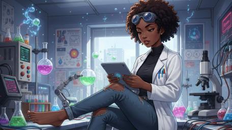 Checking her tab for a new virus that she must make cure for. wallpaper