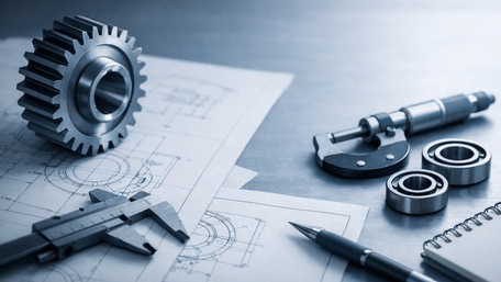 Precision Engineering Blueprint with Gear and Measuring Tools wallpaper