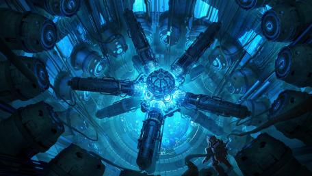 Blue Nexus Starship Reactor Chamber in Deep Space 4K wallpaper