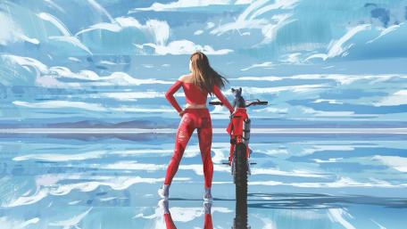 Crimson Rider Gazing Across the Sky Mirror wallpaper