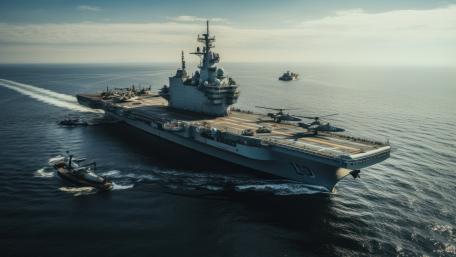 Mighty Naval Assault Ship Cutting Through Calm Open Seas wallpaper