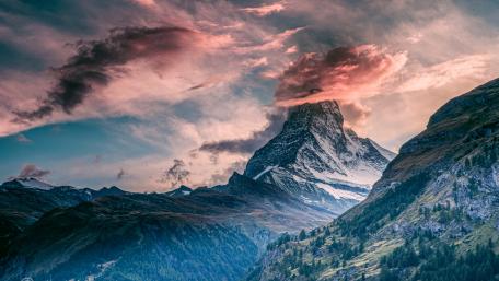 Matterhorn Peak Beneath Blush Clouds Over Zermatt Alps wallpaper