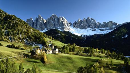 Serene Val di Funes Valley Beneath the Odle Dolomites wallpaper