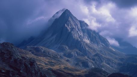 Cloud Wrapped Mountain Summit in Moody 4K AI Landscape wallpaper