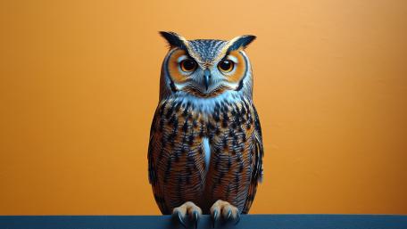 Majestic Owl Portrait on Warm Minimalist Background in 4K wallpaper