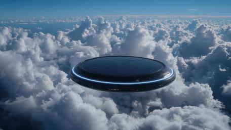 Silent UFO Drifting Above Endless Cloud Kingdoms in 4K wallpaper