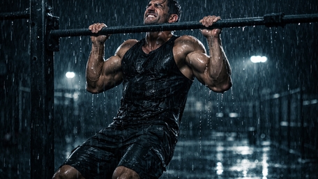 Rain Forged Pull Up Power in a Stormy Strength Arena wallpaper