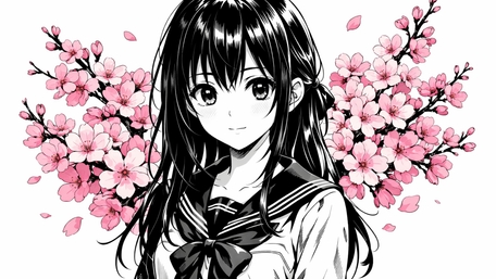 Sakura Breeze Schoolgirl Portrait on Clean White Background wallpaper