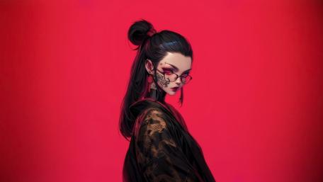 Crimson Silence Gothic Anime Girl with Tattoos and Red Eyes wallpaper