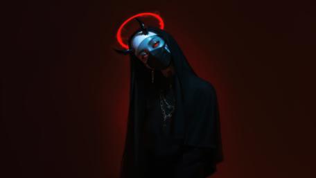 Crimson Halo Demon Nun Masked in Shadowed Silence wallpaper