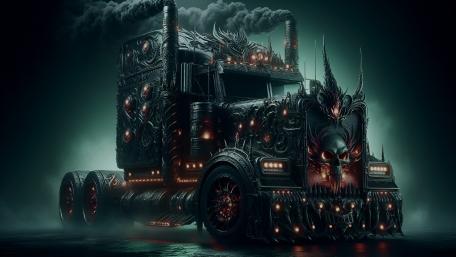 Demonic Iron Monster Truck Ruling the Night Highway wallpaper