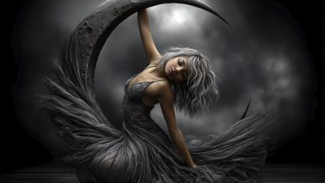 Monochrome Moon Dancer Embraced by a Crescent Night wallpaper
