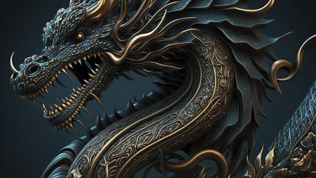 Ornate Shadow Dragon on Smoky Grey Background in Ultra Detail wallpaper
