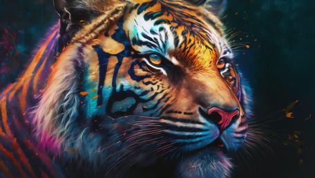 Neon Brushstroke Tiger Portrait in Electric Twilight Glow wallpaper