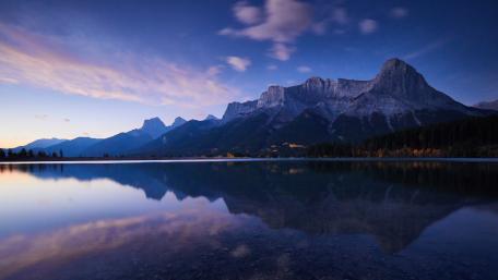 Twilight Reflections on Quarry Lake in Canmore Alberta Canada wallpaper