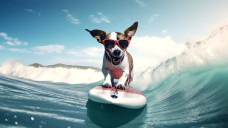 Cool Jack Russell Surfing a Perfect Wave in Sunglasses 4K Fun wallpaper