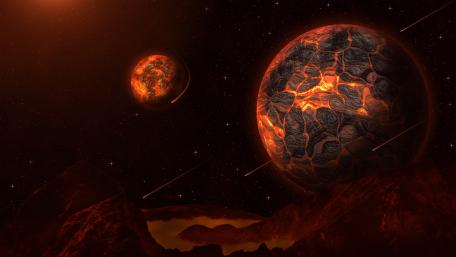 Molten Worlds Drifting Through Ember Stardust in Deep Space wallpaper