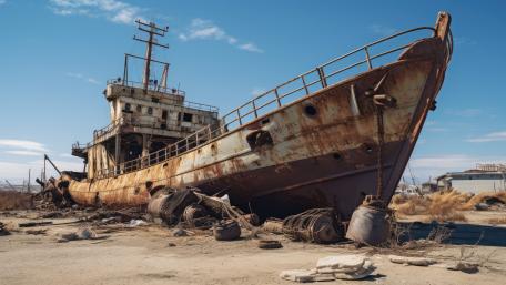 Rustbound Shipwreck on Deserted Shore in Crisp 5K Technics Art wallpaper