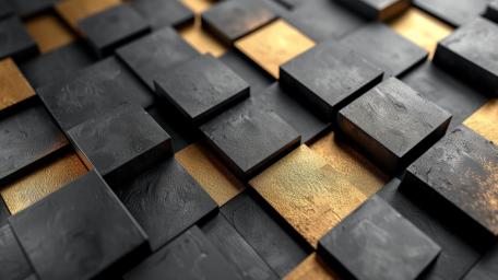 Midnight Blocks and Gilded Squares in 3D Geometric Abstraction wallpaper