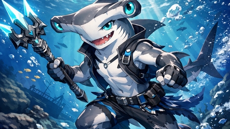 Hammerhead Hero Warrior in a Sparkling Anime Ocean wallpaper