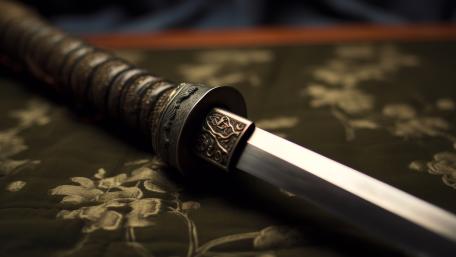Forged Honor Katana Close Up on Tactical Silk Fabric wallpaper