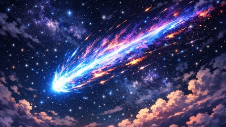 Celestial Comet Blaze Across a Starry Anime Night Sky wallpaper