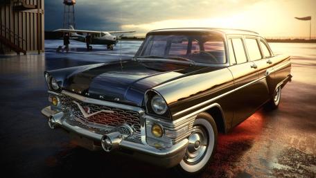 Sunset Elegance GAZ 13 Chaika at the Airfield wallpaper