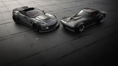 Monochrome Corvette Duo Modern Muscle Meets Classic Stingray Elegance wallpaper