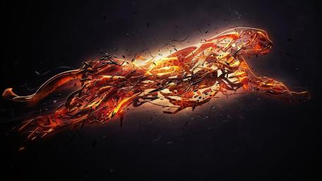 Blazing Digital Cheetah Surge Through Abstract Night wallpaper